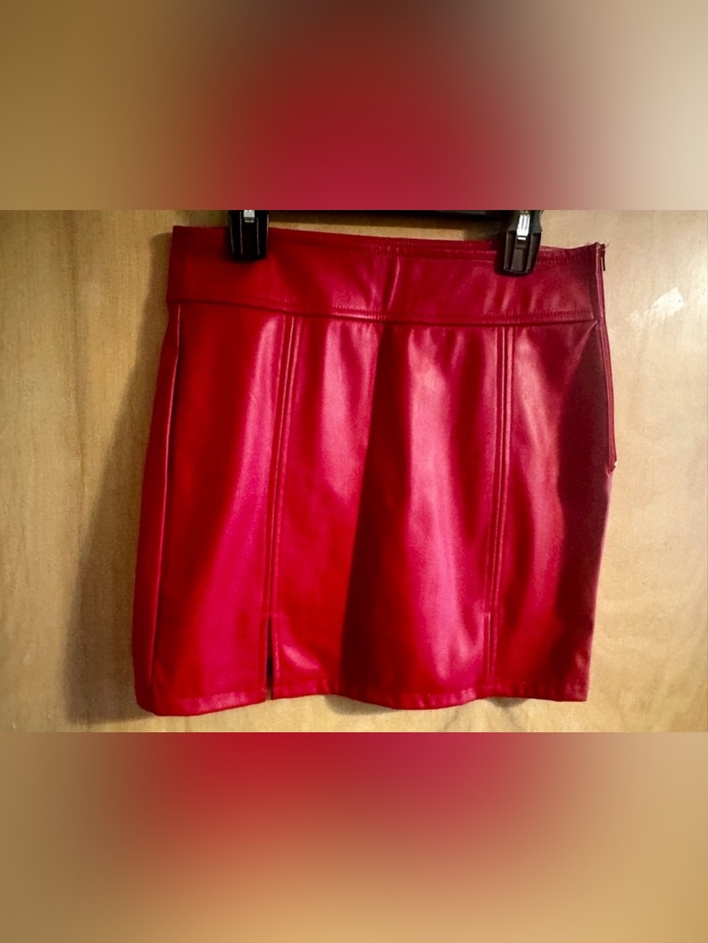 Red Faux Leather Mini Skirt